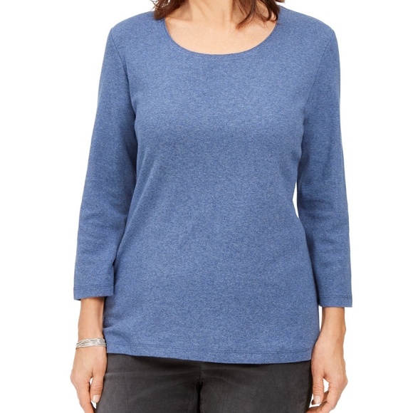 *KAREN SCOTT* Blue 3/4 Sleeve Shirt Size Medium - Picture 1 of 4